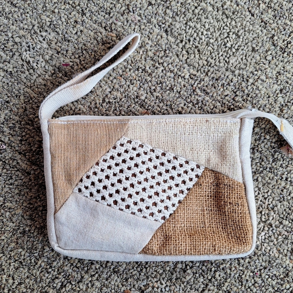 Neutral Beige Canvas Wristlet Clutch